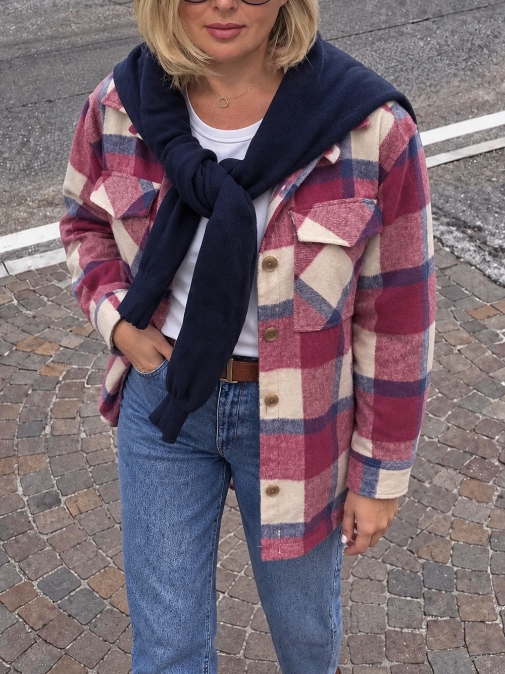 Member’s Mark Women’s Plaid Shacket Size L Red Cream Blue Wool Jacket